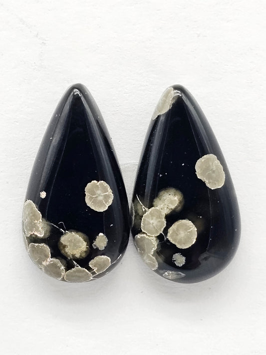 Snowflake Obsidian Cabochon Pair | Natural Mexican Obsidian for Silversmiths