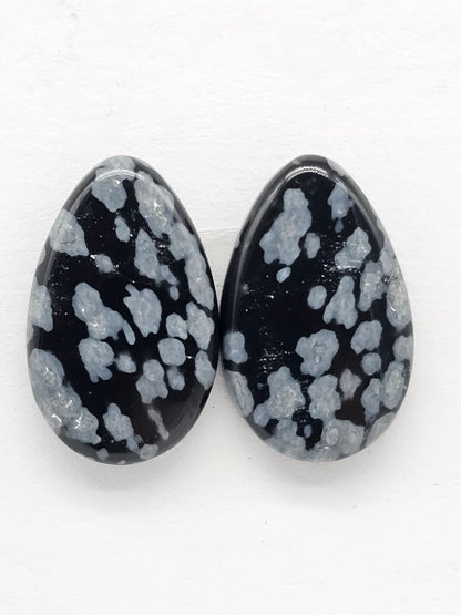 Snowflake Obsidian Cabochon Pair | Natural Mexican Obsidian for Silversmiths
