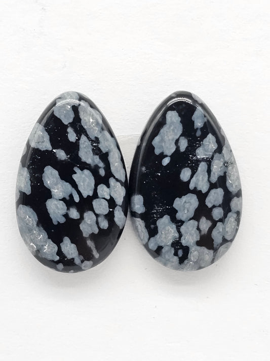 Snowflake Obsidian Cabochon Pair | Natural Mexican Obsidian for Silversmiths