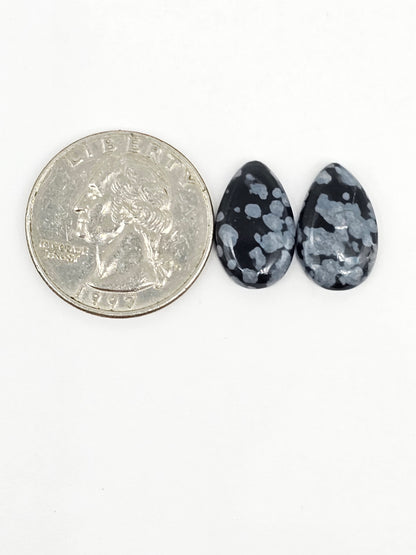 Snowflake Obsidian Cabochon Pair | Natural Mexican Obsidian for Silversmiths