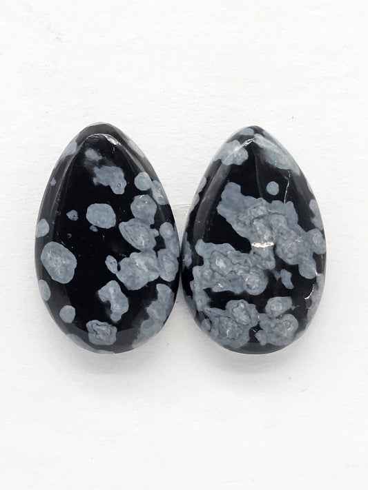 Snowflake Obsidian Cabochon Pair | Natural Mexican Obsidian for Silversmiths