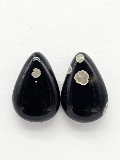 Snowflake Obsidian Cabochon Pair | Natural Mexican Obsidian for Silversmiths