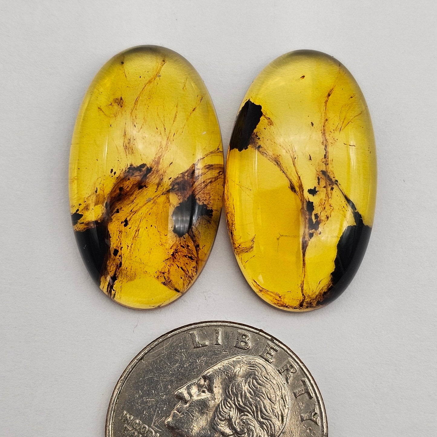 Amber authentic cabochon pair large