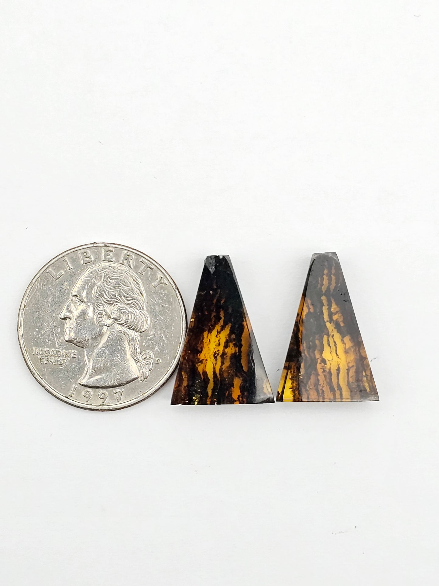 Amber authentic cabochon pair large