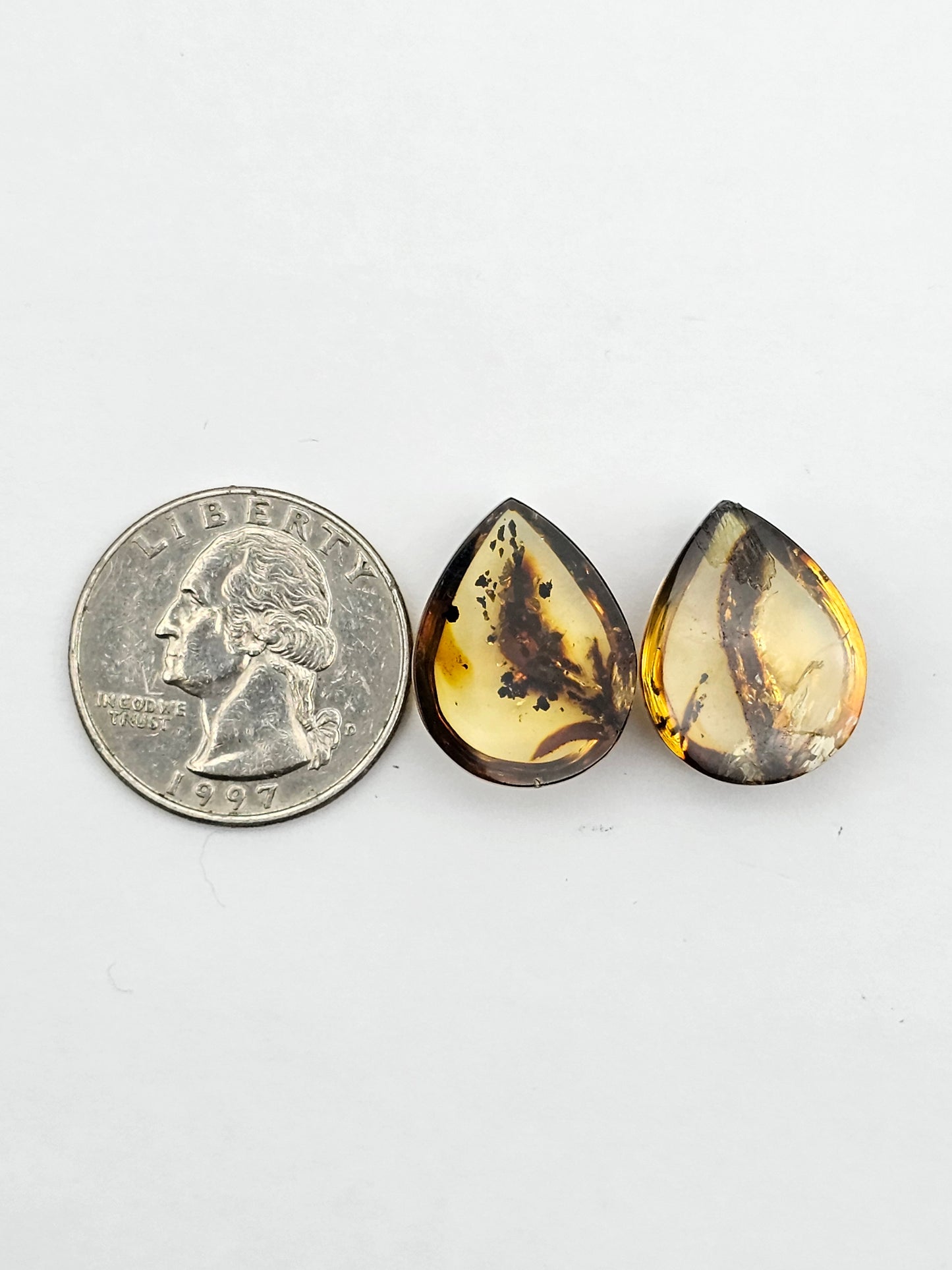 Amber authentic cabochon pair large