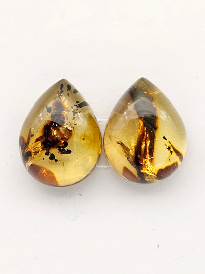 Amber authentic cabochon pair large