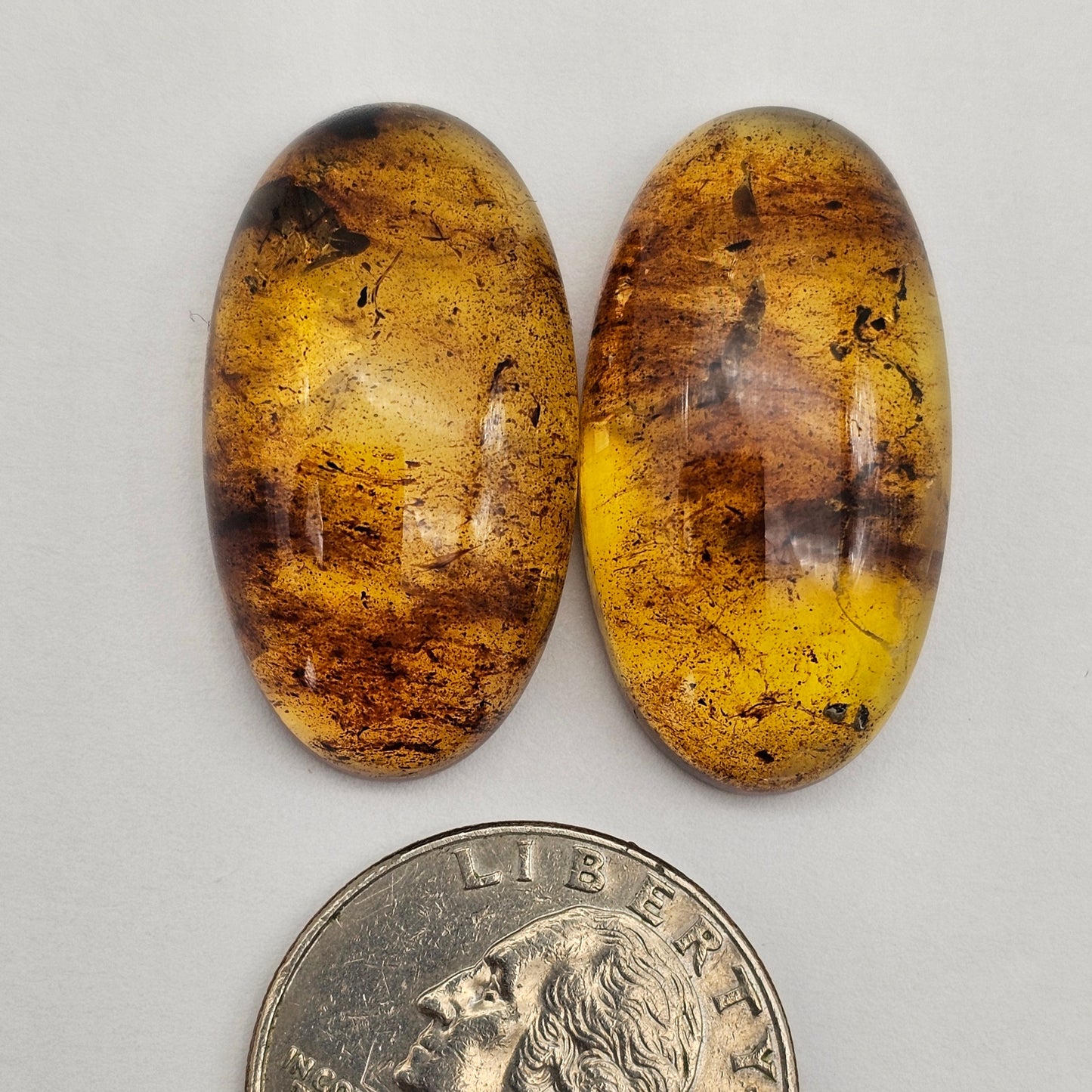 Amber authentic cabochon pair large