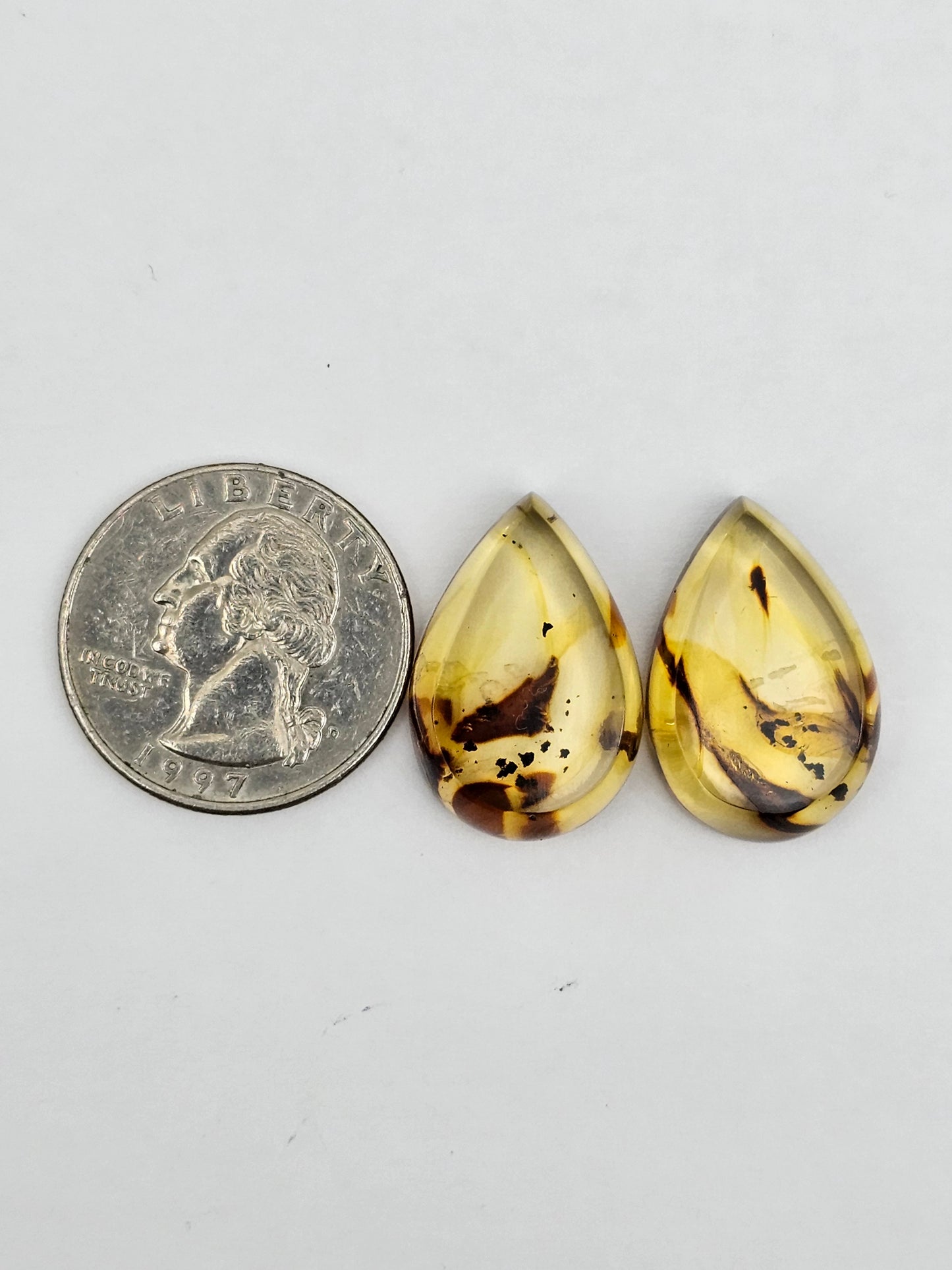 Amber authentic cabochon pair large