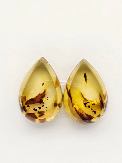 Amber authentic cabochon pair large