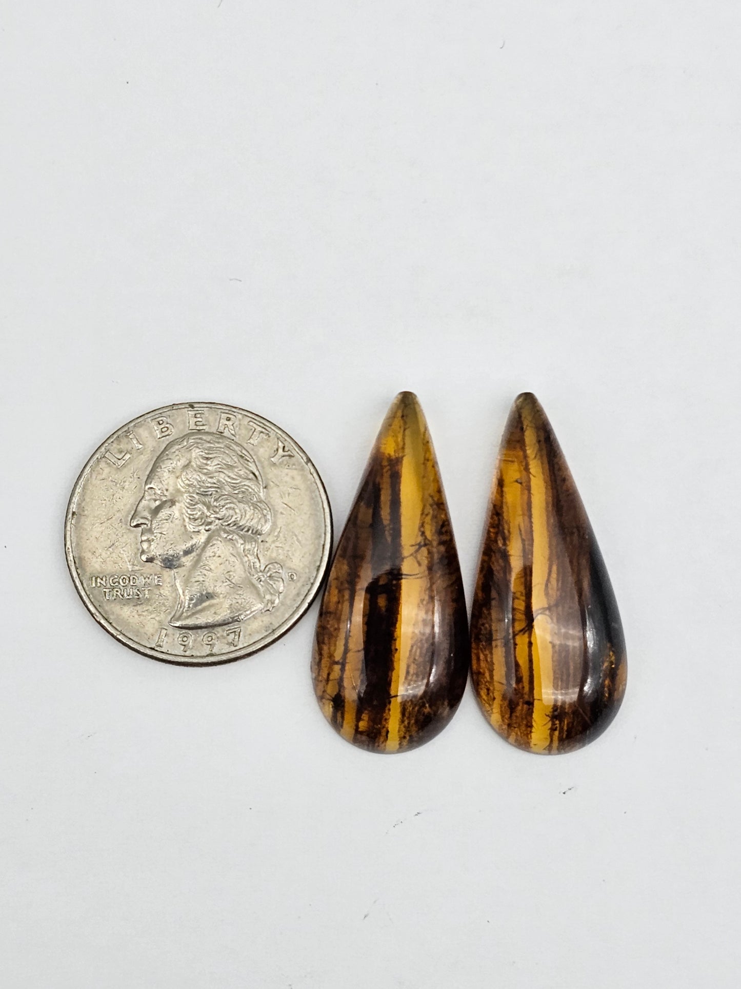 Amber authentic cabochon pair large