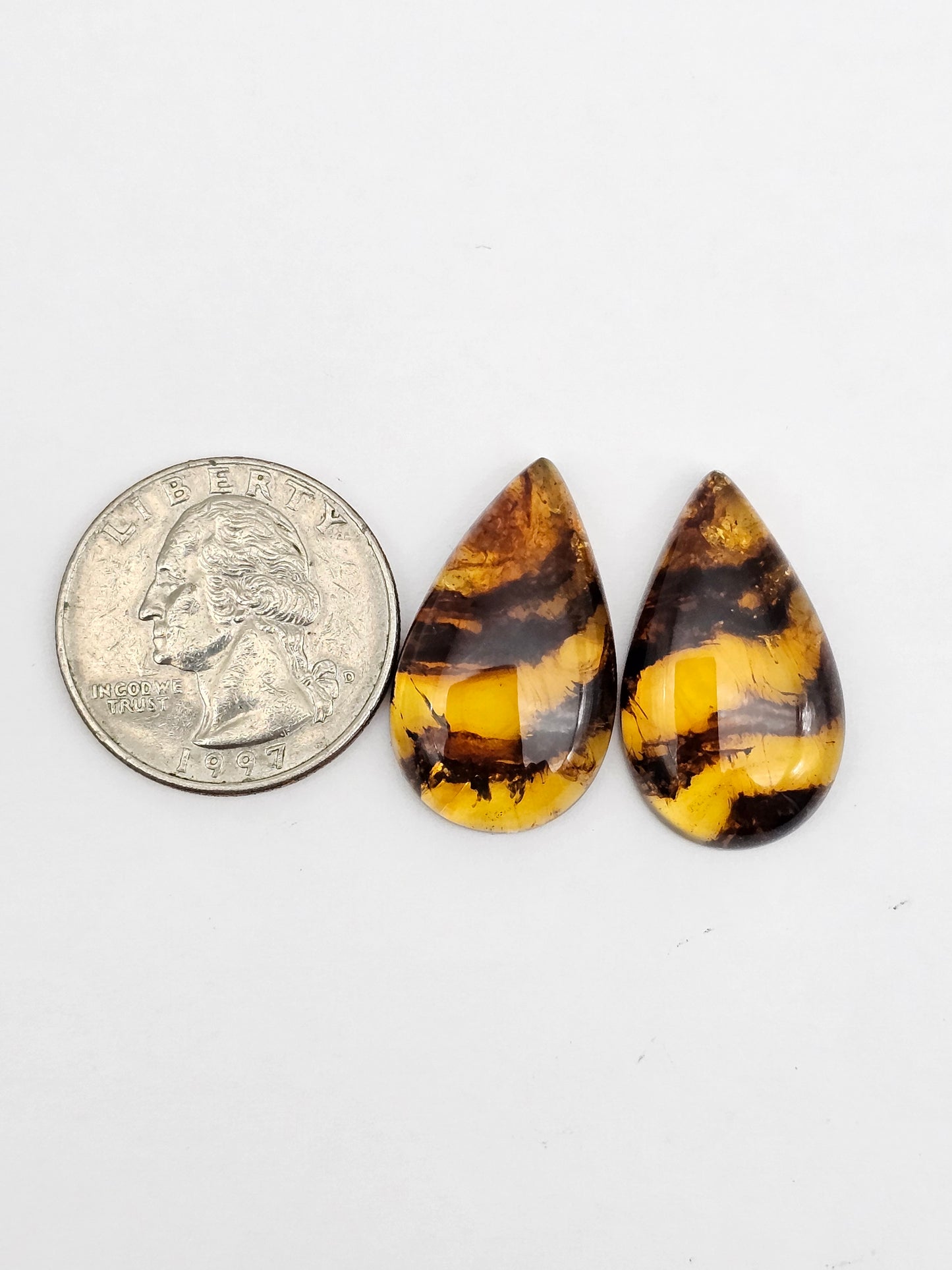 Amber authentic cabochon pair large