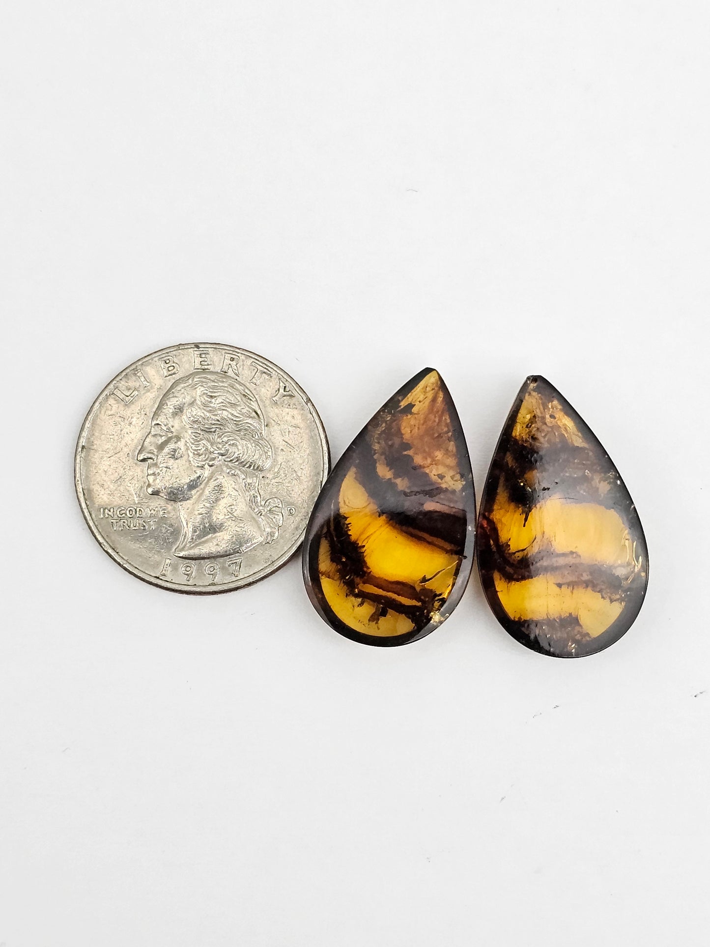 Amber authentic cabochon pair large