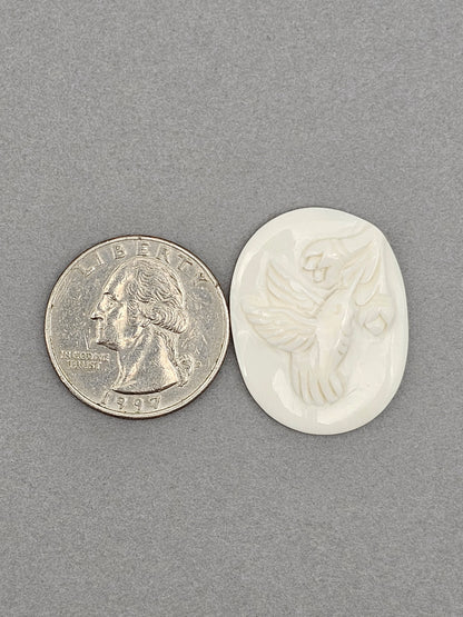 Hummingbird with Flower Bone Carving Cabochon
