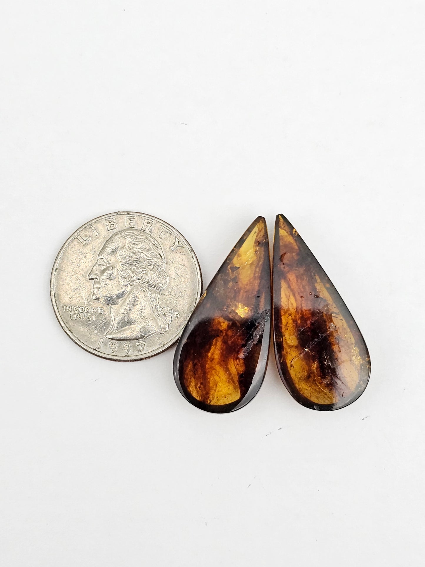 Amber authentic cabochon pair large