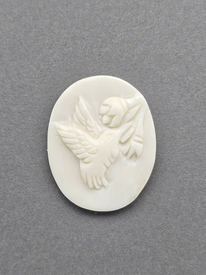 Hummingbird with Flower Bone Carving Cabochon