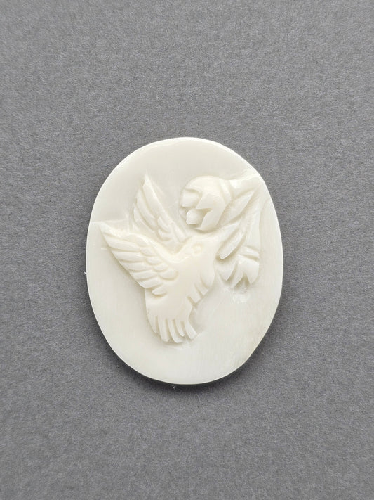 Hummingbird with Flower Bone Carving Cabochon