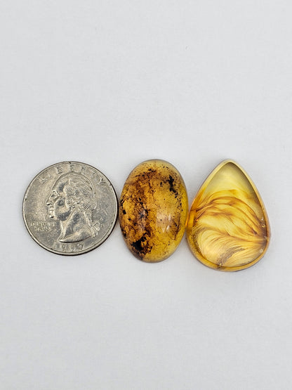 Amber authentic cabochon set large