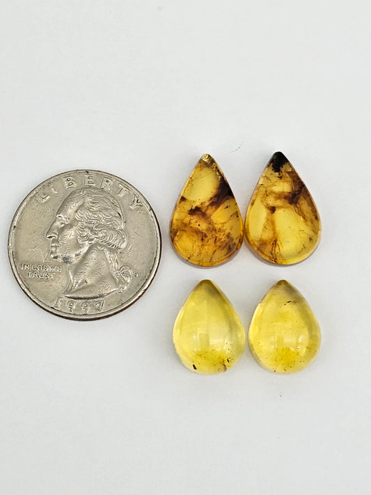 Amber authentic cabochon pair lot