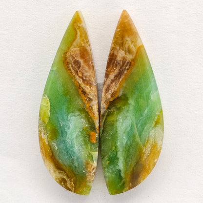 Blue Opal Petrified Wood Cabochon Pair