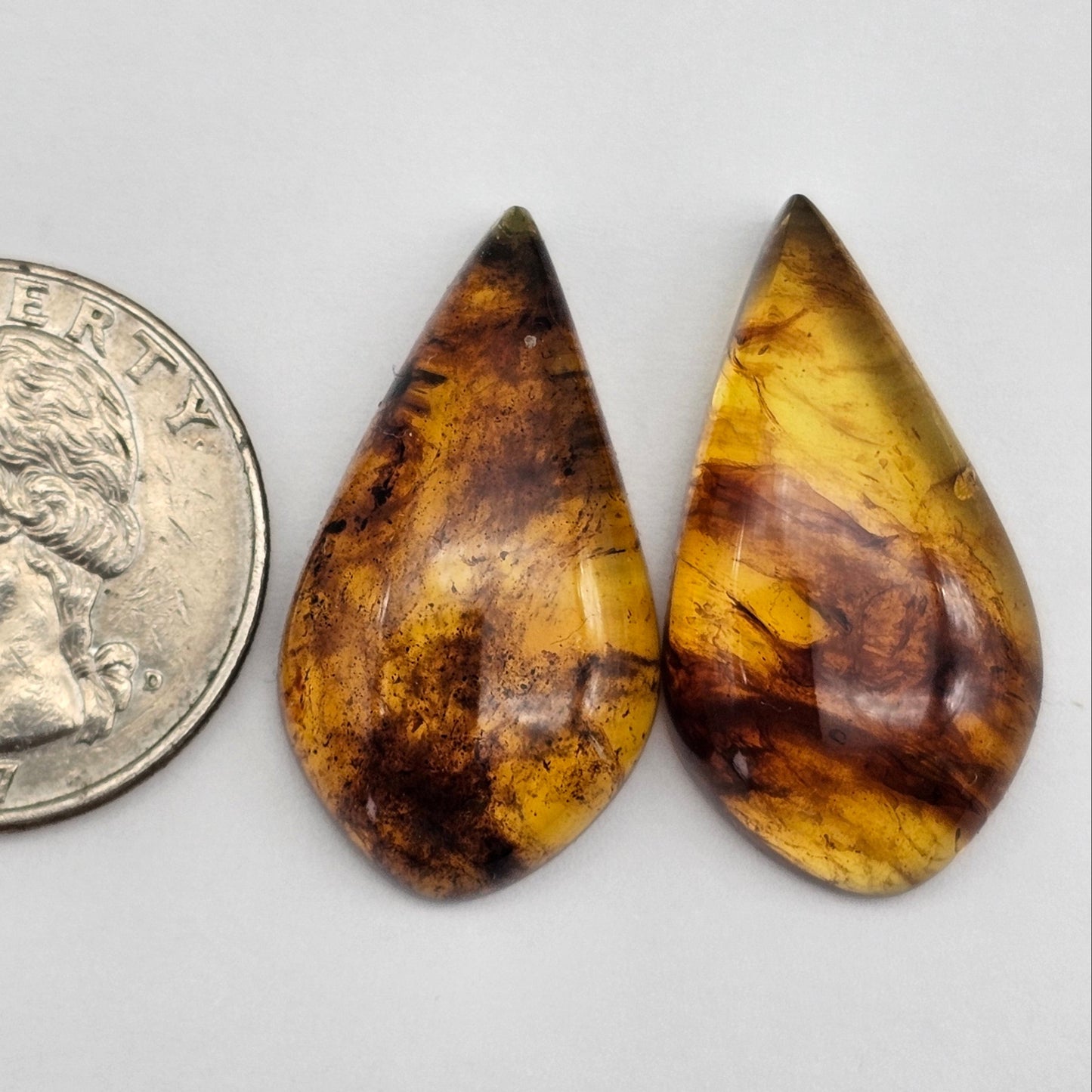 Amber authentic cabochon pair large
