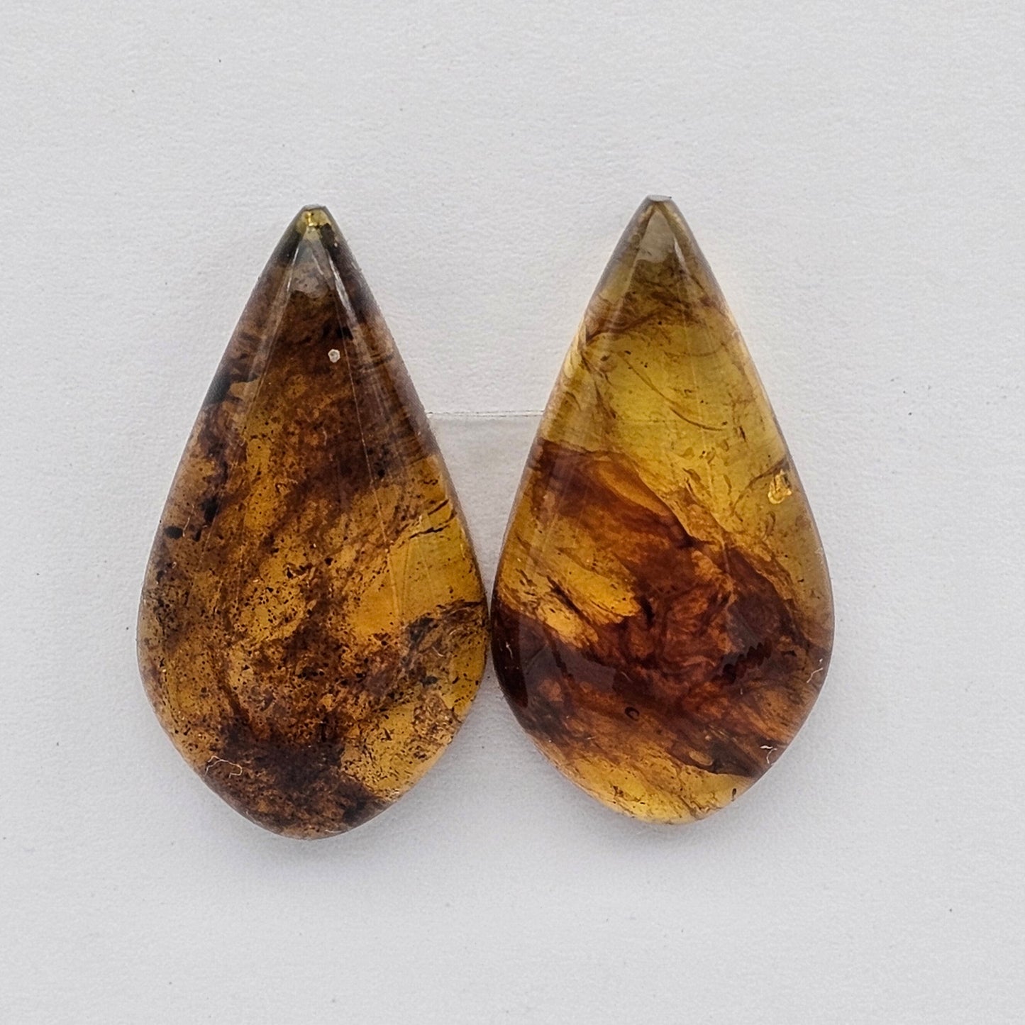 Amber authentic cabochon pair large