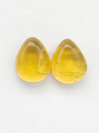 Amber Teardrop Cabochon Pair