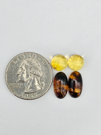 Amber authentic cabochon pair lot