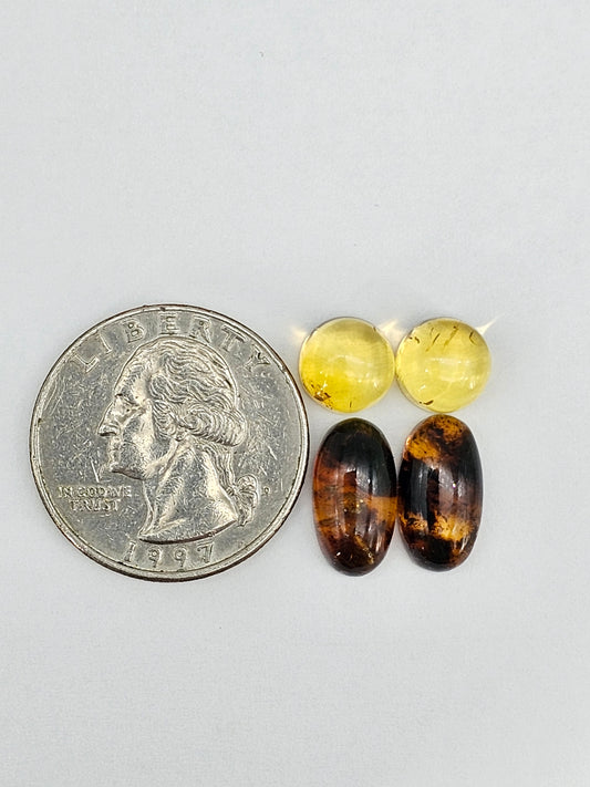 Amber authentic cabochon pair lot
