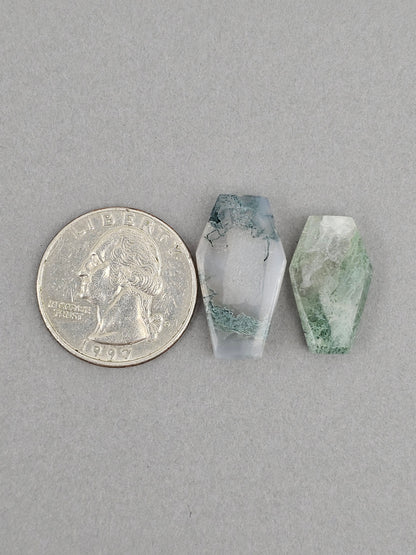 Moss agate coffin cabochon set