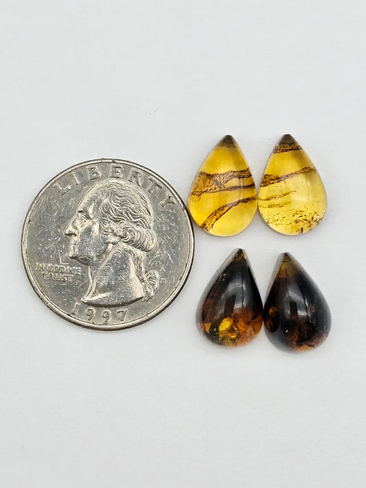 Amber authentic cabochon pair lot
