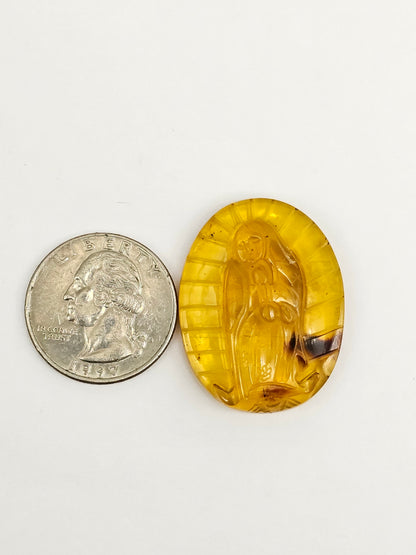 Amber authentic Virgin Mary carved cabochon large