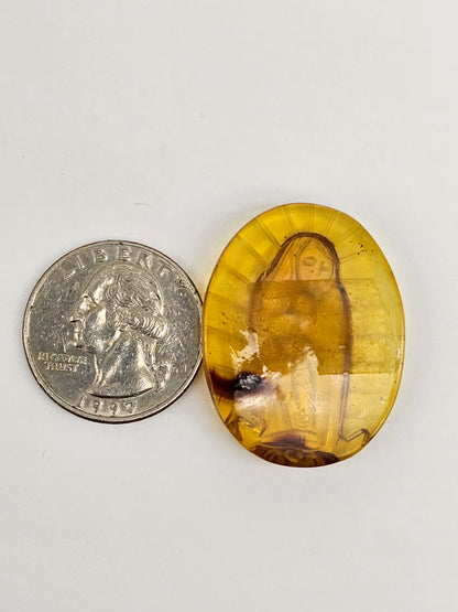 Amber authentic Virgin Mary carved cabochon large