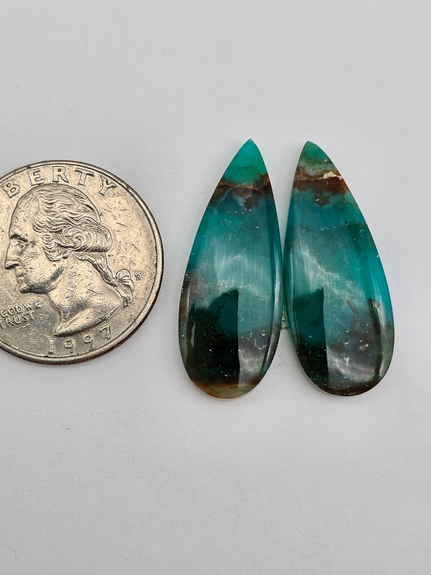 Blue opalized wood Cabochon Pair