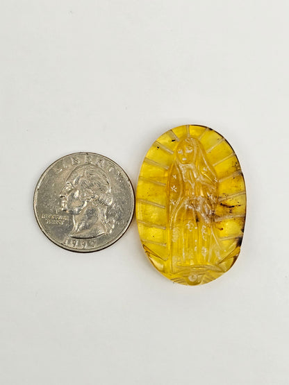 Amber authentic Virgin Mary carved cabochon large