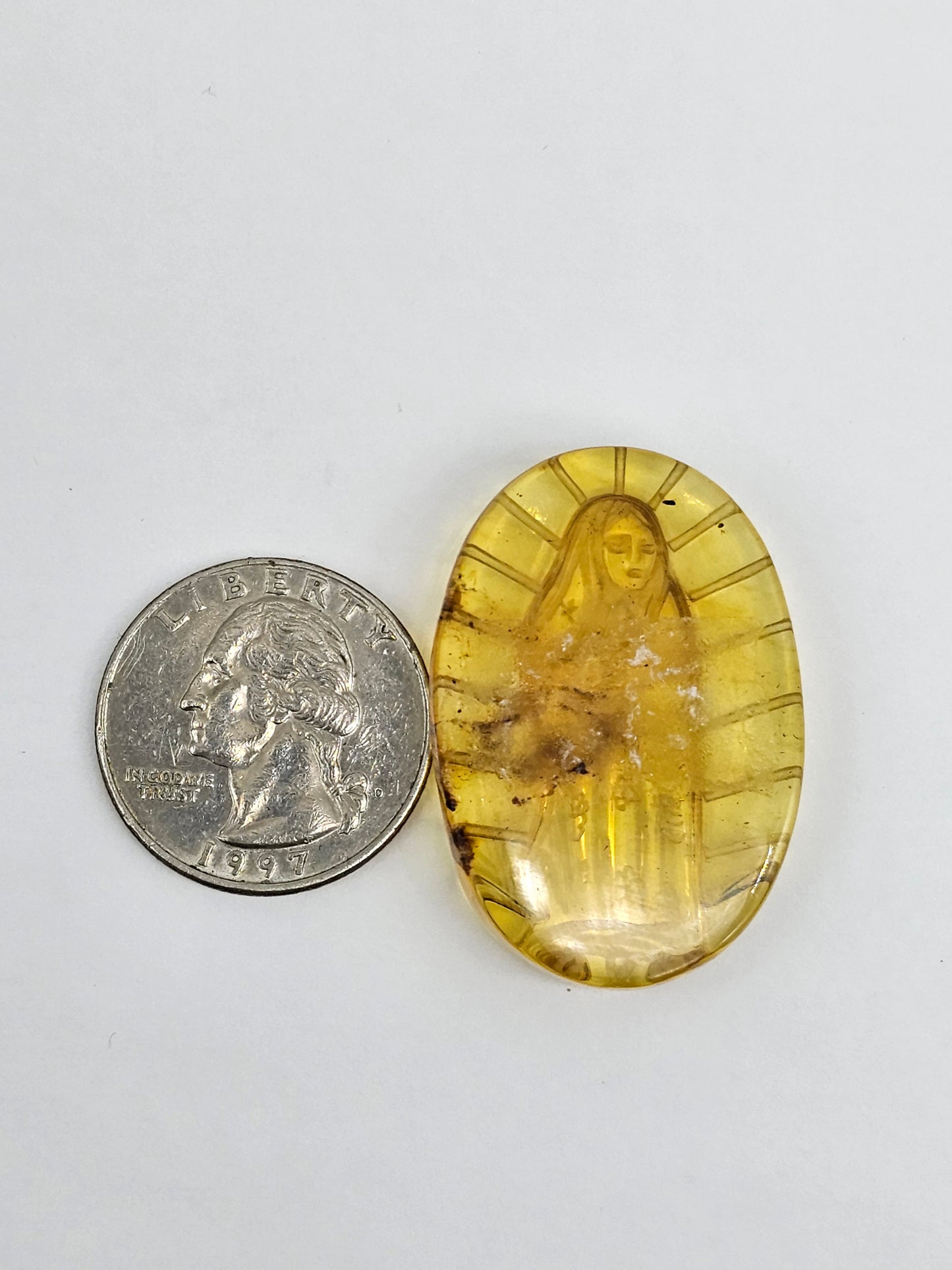 Amber authentic Virgin Mary carved cabochon large