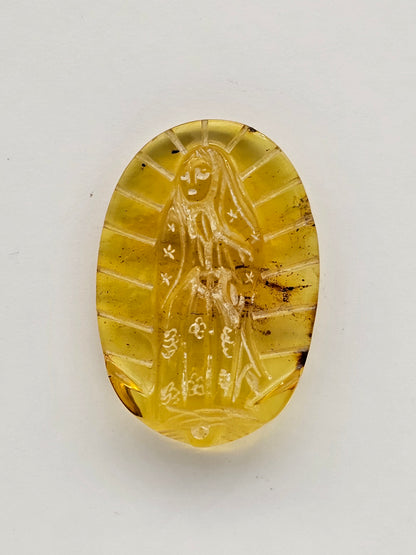 Amber authentic Virgin Mary carved cabochon large