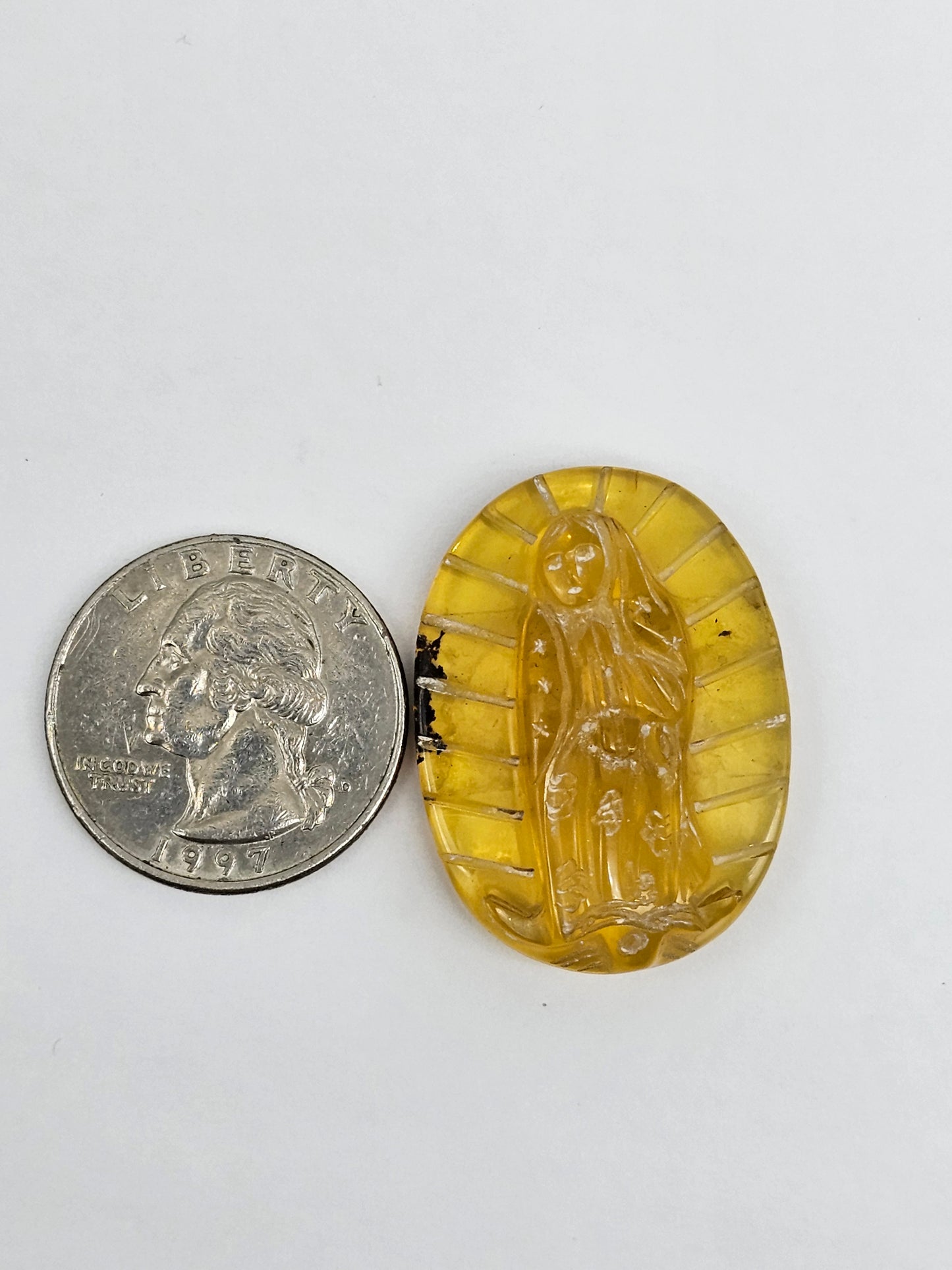 Amber authentic Virgin Mary carved cabochon large