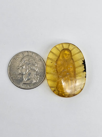 Amber authentic Virgin Mary carved cabochon large