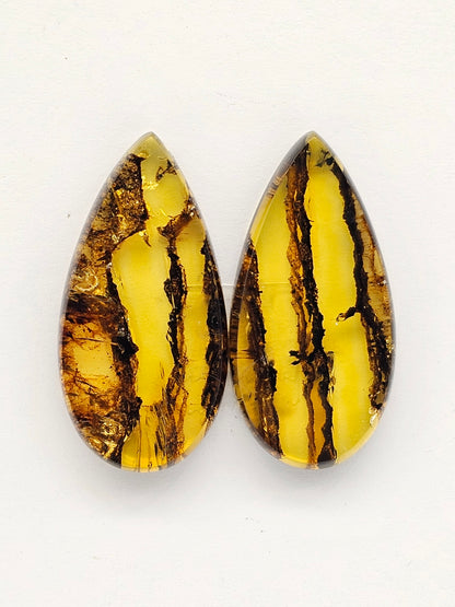 Amber authentic cabochon pair large
