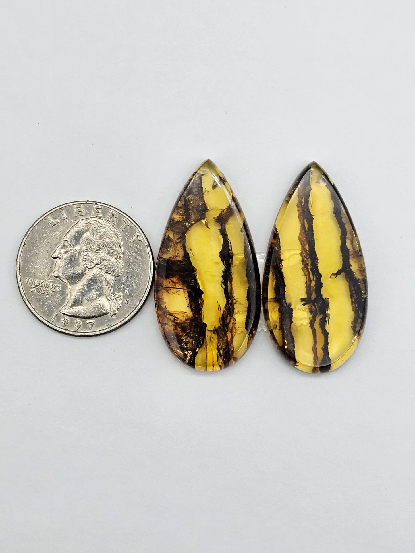 Amber authentic cabochon pair large