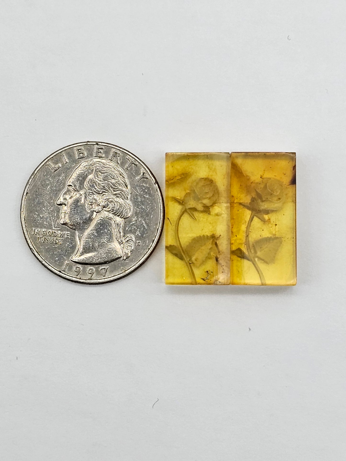 Amber authentic intaglio cabochon pair large