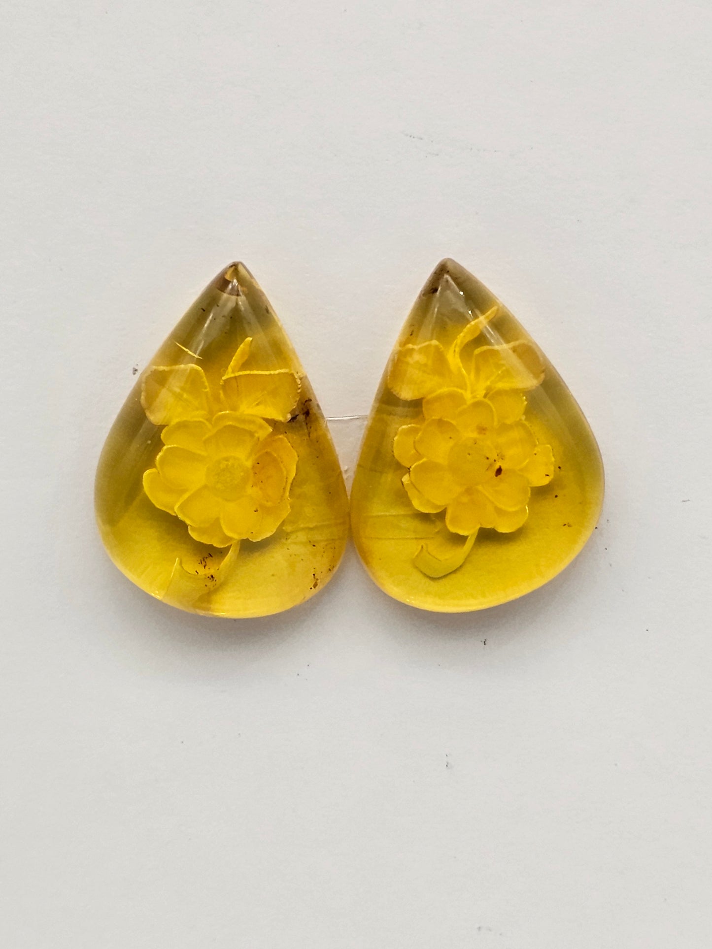 Amber authentic intaglio cabochon pair large