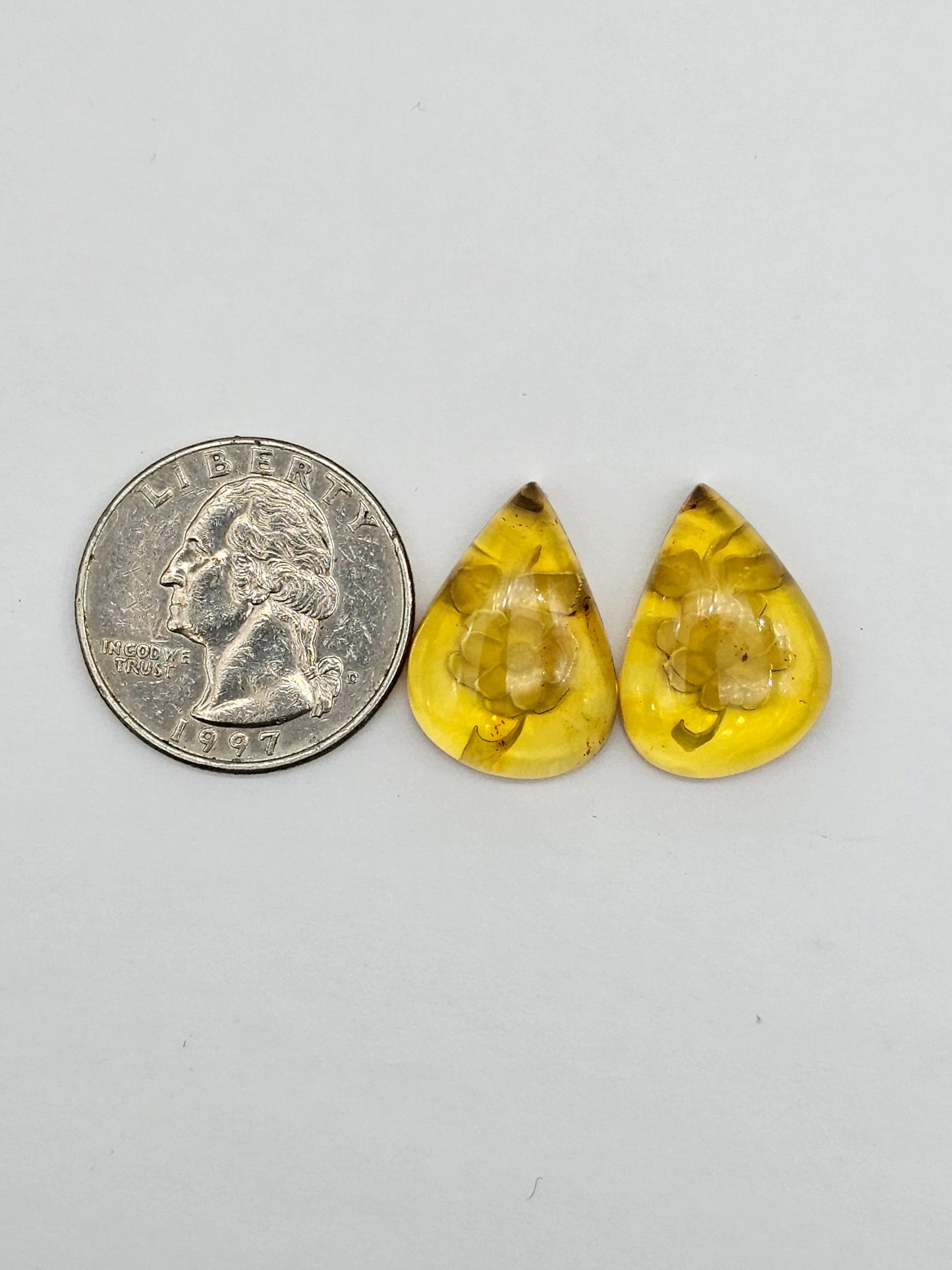 Amber authentic intaglio cabochon pair large