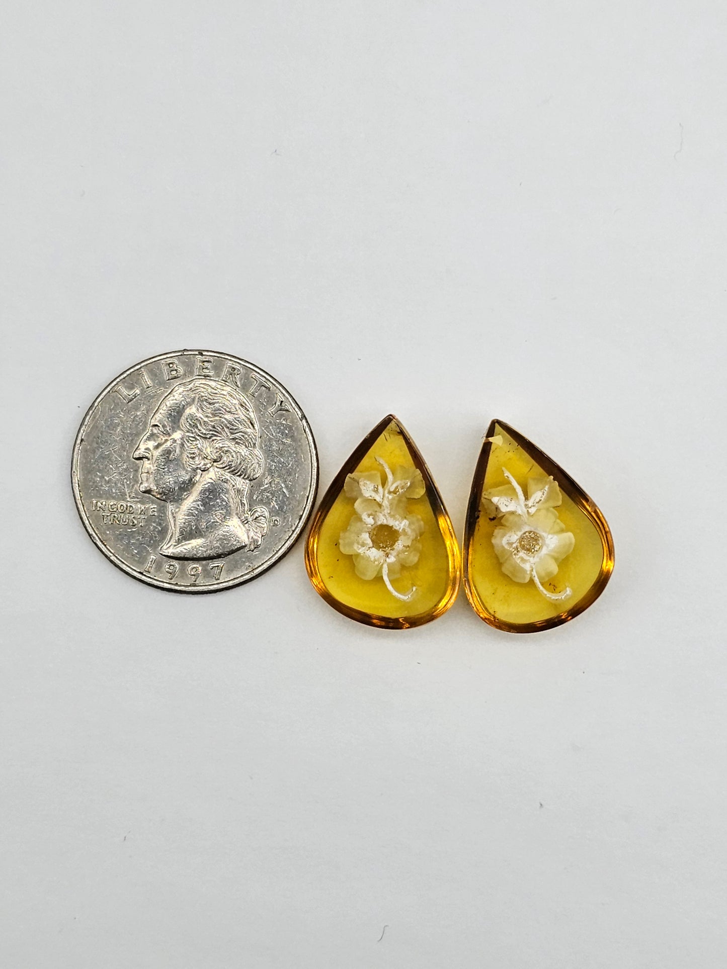 Amber authentic intaglio cabochon pair large