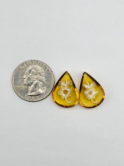 Amber authentic intaglio cabochon pair large