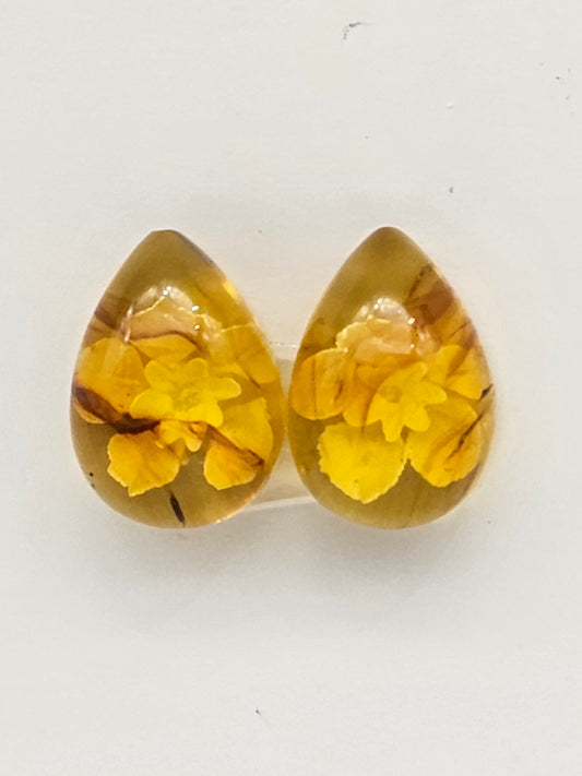 Amber authentic intaglio cabochon pair large