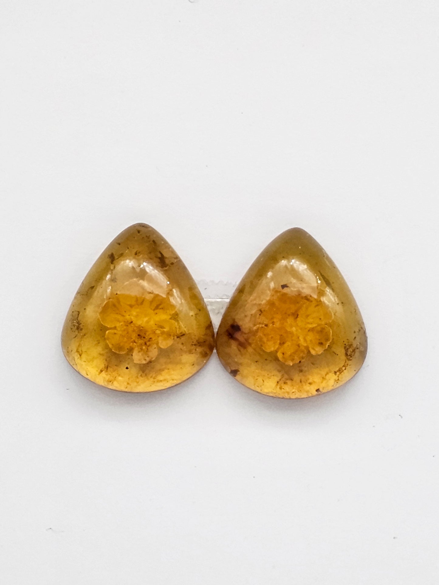 Amber authentic intaglio cabochon pair large