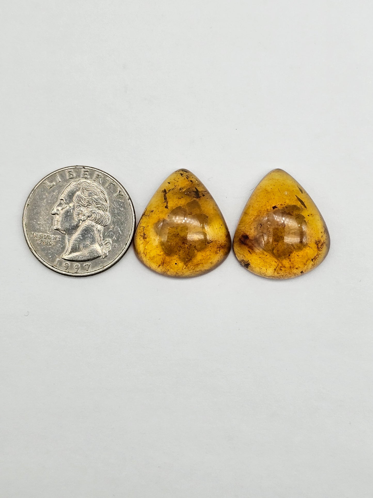 Amber authentic intaglio cabochon pair large