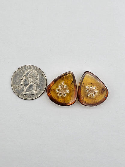 Amber authentic intaglio cabochon pair large