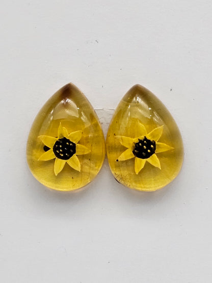 Amber authentic intaglio cabochon pair large